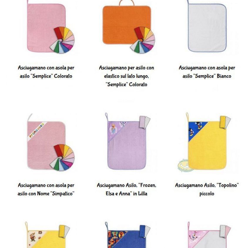 Asciugamani misura standard per bambini con asola per appenderli per la scuola link85 coccobaby